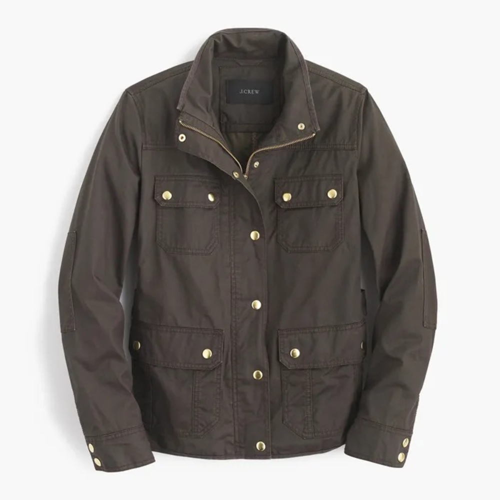 J.Crew Field Jacket Olive Green w/ Floral Trim